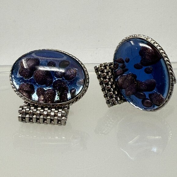 Dichroic Glass Cufflinks Light Blue Vintage Bubble Unique Round Men Formal Groom - Picture 1 of 9